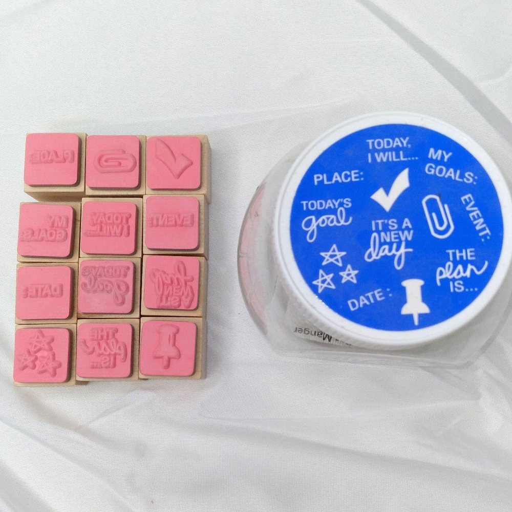 Craftsmart Stamp set, 12-Piece Wooden Block Planning Rubber Stamp Set